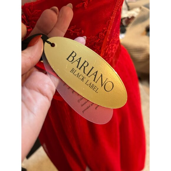 Bariano Red Strapless Dress with Dotted Tulle and Lace Black Label US Sz 4/Austr - Picture 4 of 6